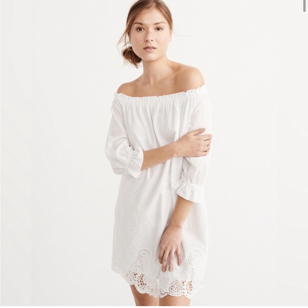 Abercrombie & Fitch Off-the-Shoulder Eyelet Lace Sundress Mini Dress White Med